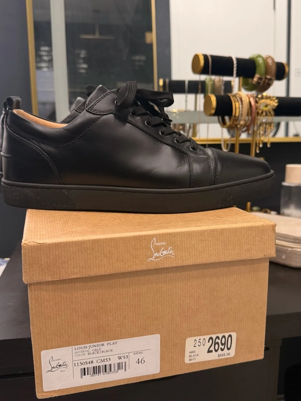 Christian Louboutin Black Leather Loafers with Red Soles